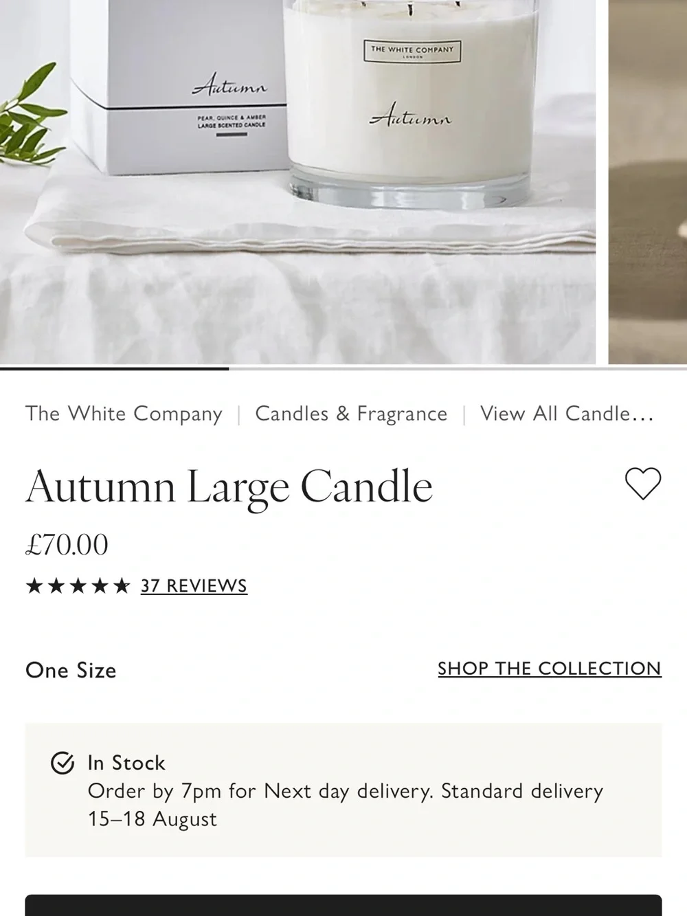 The White Company Three-Wick Autumn Scented Candle - White Glass